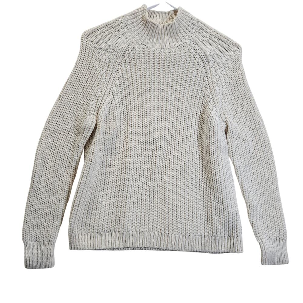 Kendall and Kylie Cream Chunky Cable Knit Mock Neck Sweater Cut Out Back Small
